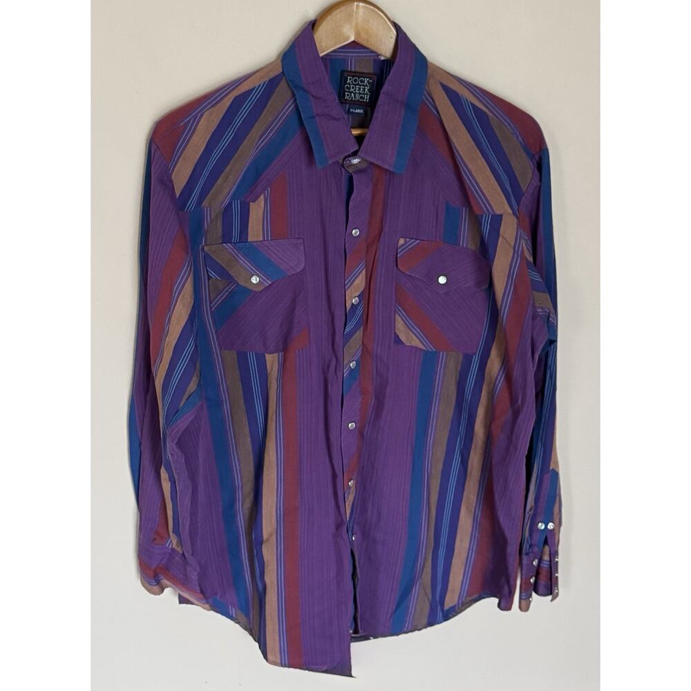 Rock Creek Ranch Men's Purple Striped Pearl Snap Shirt XL